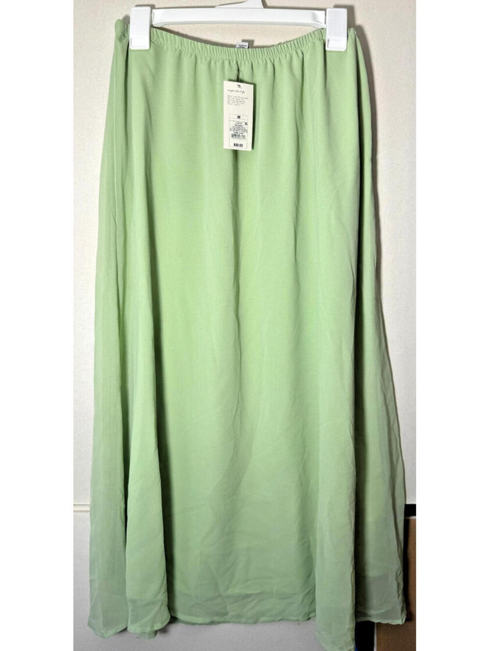 A New Day Women's Green Chiffon Midi Skirt Elastic Waist Lined Flowy, NWT, XXL